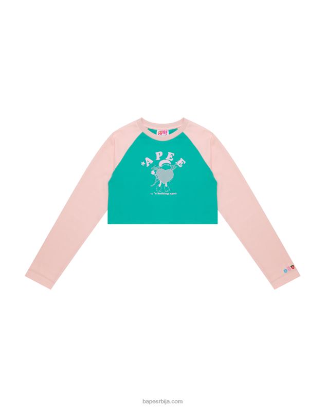 розе Жене A Bathing Ape раглан мајица дугих рукава са графиком J42801053