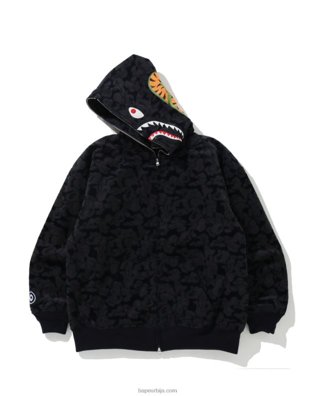 Морнарско плаво Жене A Bathing Ape чврста маскирна јакна од ајкуле са капуљачом са пуним патентним затварачем J42801025