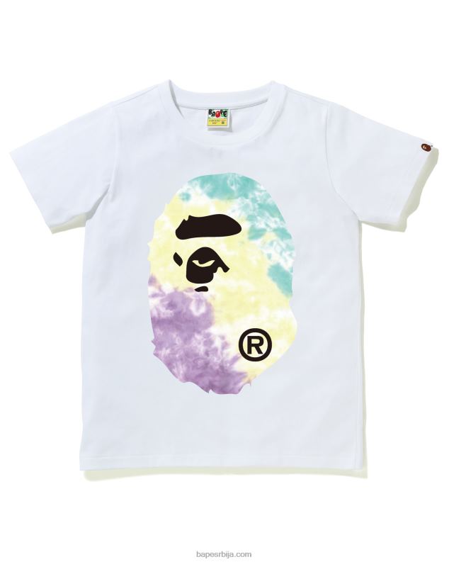 бео Жене A Bathing Ape тие-дие мајица са великом главом J42801000