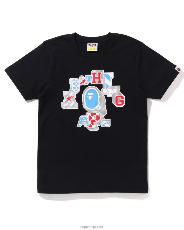 црн Жене A Bathing Ape мик закрпљена колеџ мајица J42801009