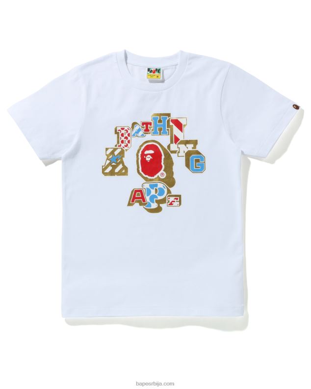 бео Жене A Bathing Ape мик закрпљена колеџ мајица J42801010