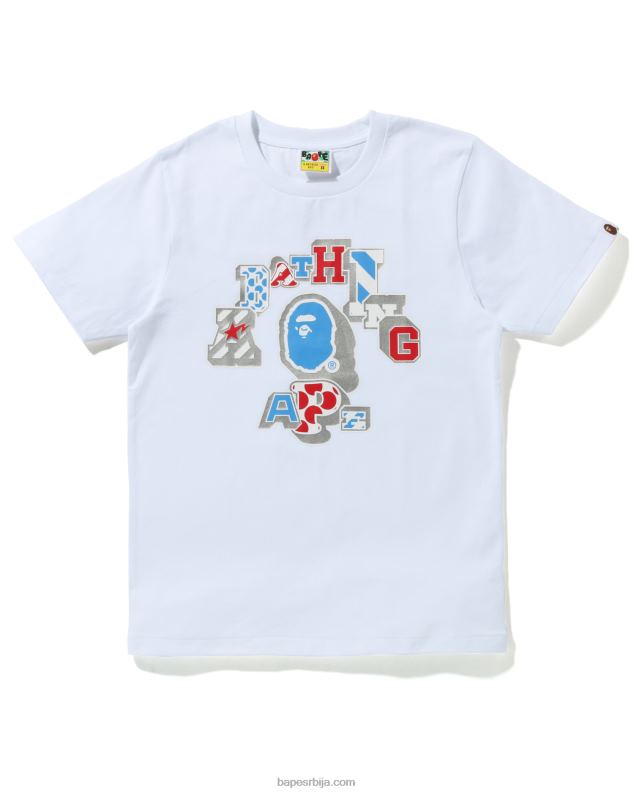 бео Жене A Bathing Ape мик закрпљена колеџ мајица J42801011