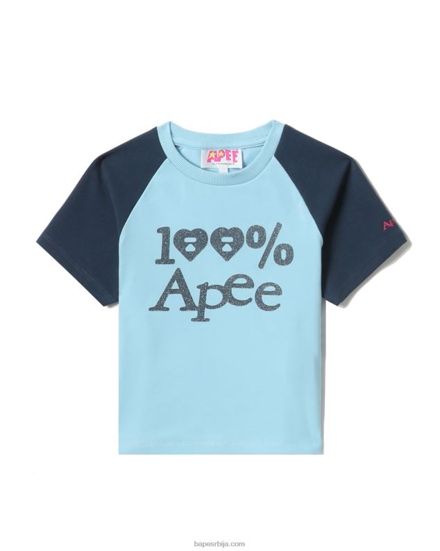светло плава Жене A Bathing Ape графички кроп раглан мајица J4280835