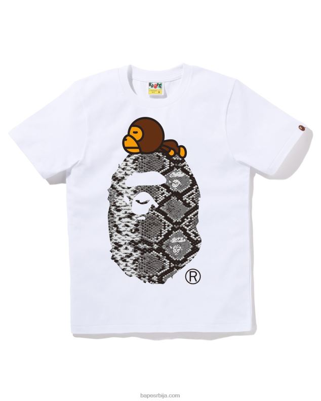 бео Жене A Bathing Ape змија мило на великој мајици J4280879