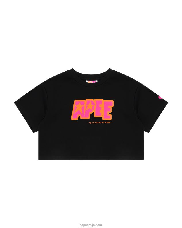 црн Жене A Bathing Ape изрезана мајица са двоструким логотипом J4280954