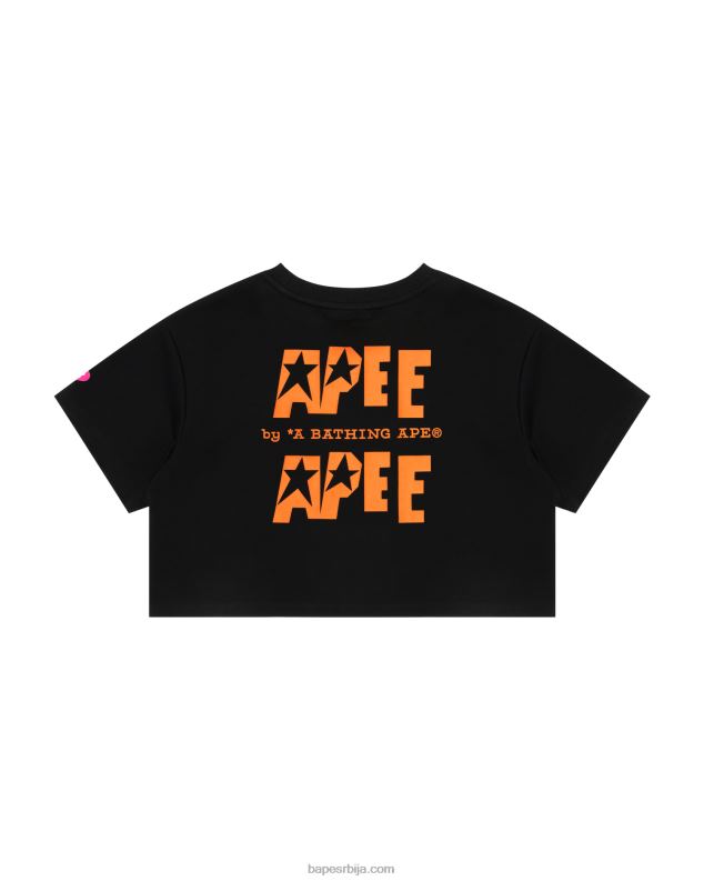 црн Жене A Bathing Ape изрезана мајица са двоструким логотипом J4280954