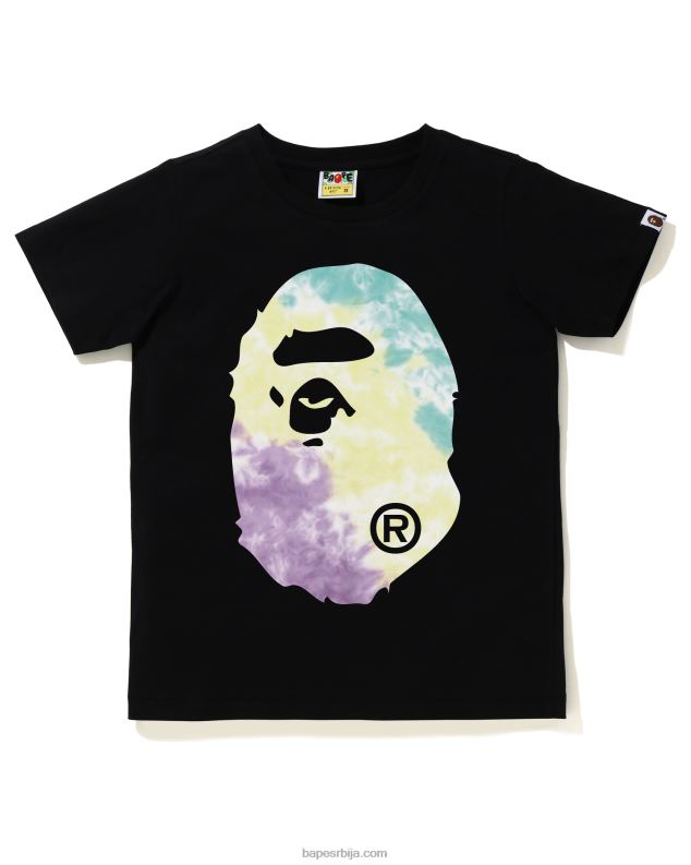 црн Жене A Bathing Ape тие-дие мајица са великом главом J4280999