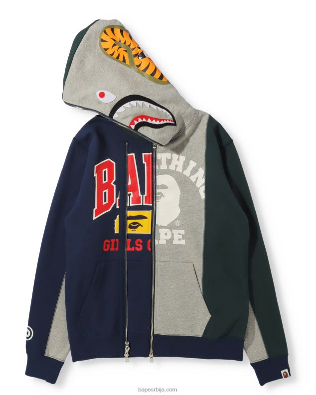 сива Жене A Bathing Ape доцкинг схарк дуксерица са пуним патентним затварачем J42801040