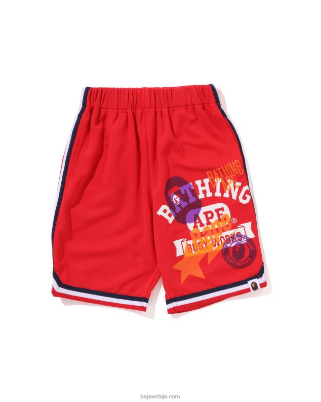 јарко црвена клинци A Bathing Ape кошаркашки шорц са више принтова J42801360