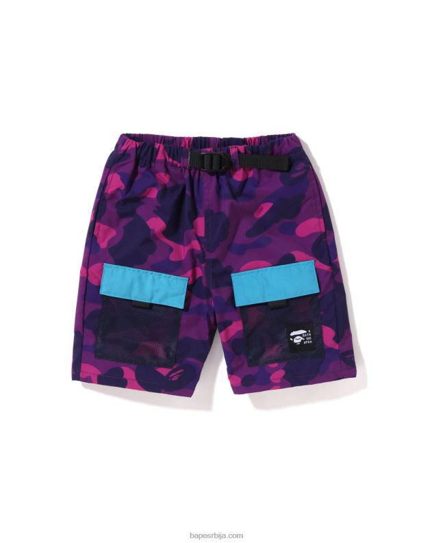љубичаста клинци A Bathing Ape шортс са мрежастим џеповима у боји маскирне боје J42801597