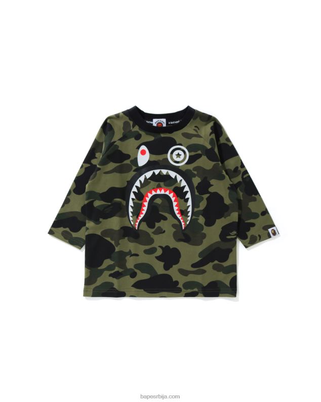 Војничко зелена клинци A Bathing Ape 1ст цамо схарк мајица са 3/4 рукавима J42801787
