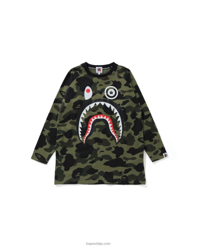 Војничко зелена клинци A Bathing Ape 1ст цамо схарк мајица са 3/4 рукавима J42801795