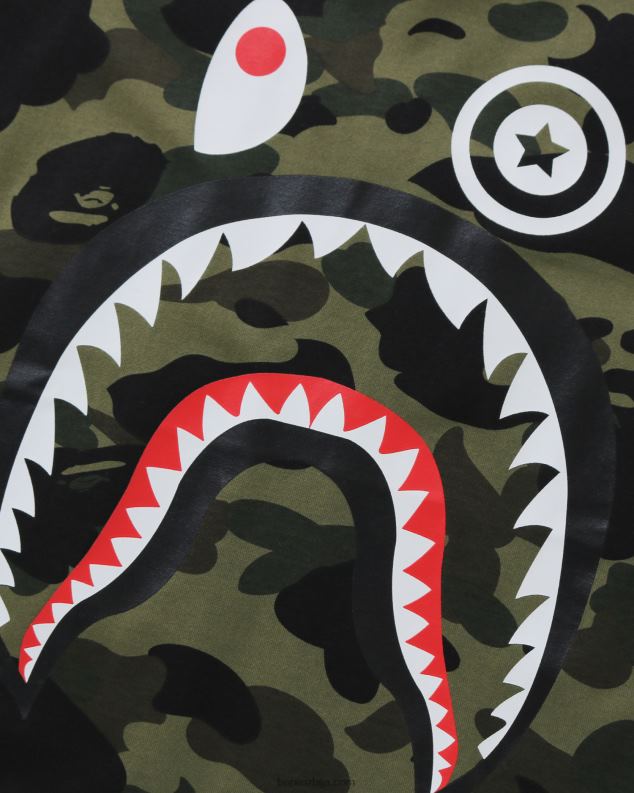 Војничко зелена клинци A Bathing Ape 1ст цамо схарк мајица са 3/4 рукавима J42801795