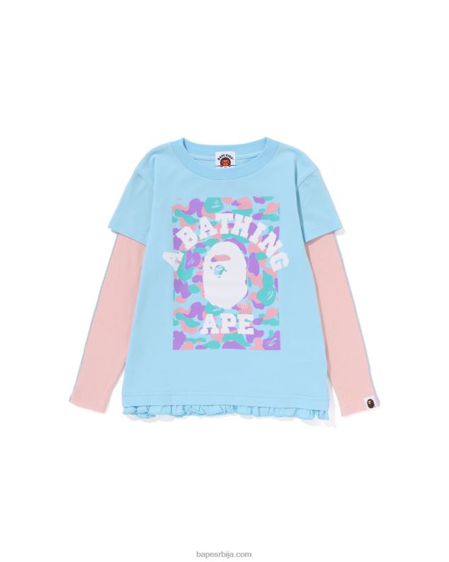 светло плава клинци A Bathing Ape колеџ вишеслојна мајица са воланом J42801406