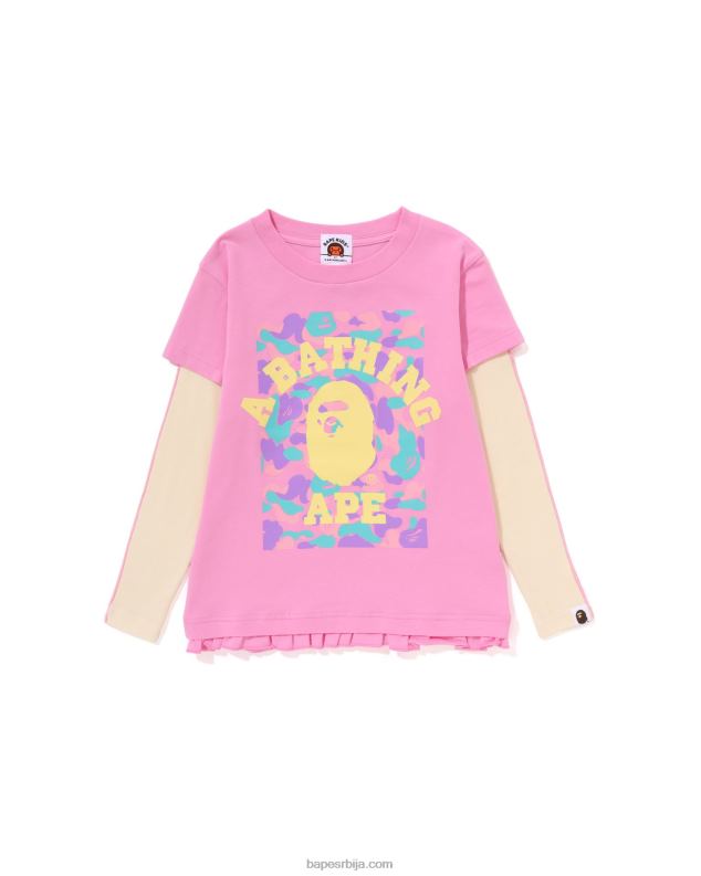 розе клинци A Bathing Ape колеџ вишеслојна мајица са воланом J42801407