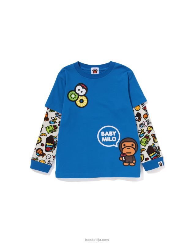 Плави клинци A Bathing Ape баби мило мајица са вишеслојним рукавима од мешаног воћа J42801452