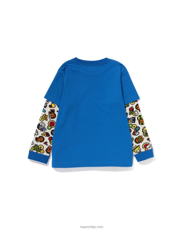 Плави клинци A Bathing Ape баби мило мајица са вишеслојним рукавима од мешаног воћа J42801452