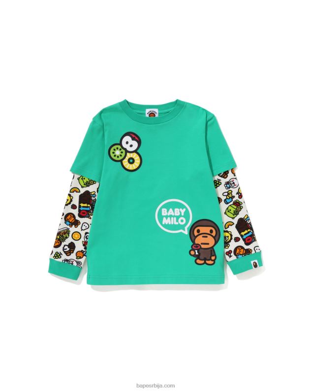 светло зелена клинци A Bathing Ape баби мило мајица са вишеслојним рукавима од мешаног воћа J42801453