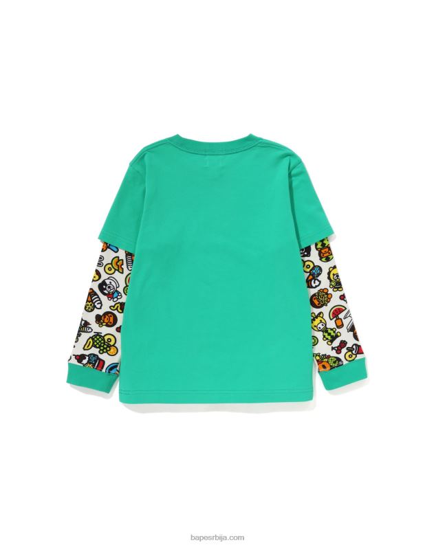 светло зелена клинци A Bathing Ape баби мило мајица са вишеслојним рукавима од мешаног воћа J42801453