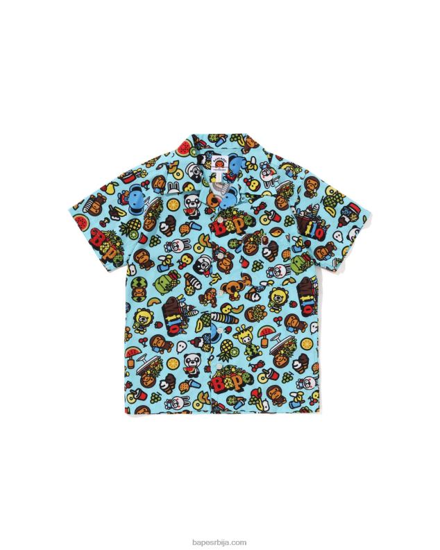 светло плава клинци A Bathing Ape баби мило кошуља од мешаног воћа са отвореном крагном J42801329