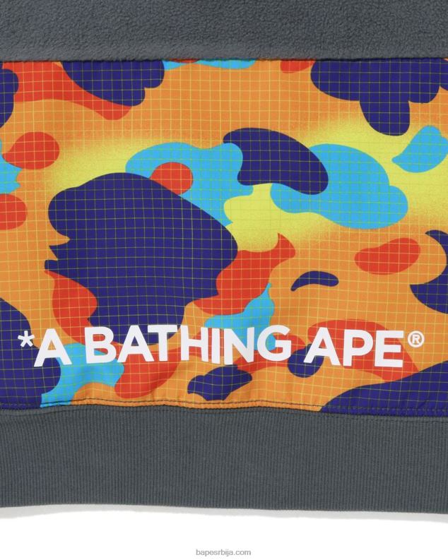 сива клинци A Bathing Ape грид цамо пуловер с капуљачом са полу копчом J42801490