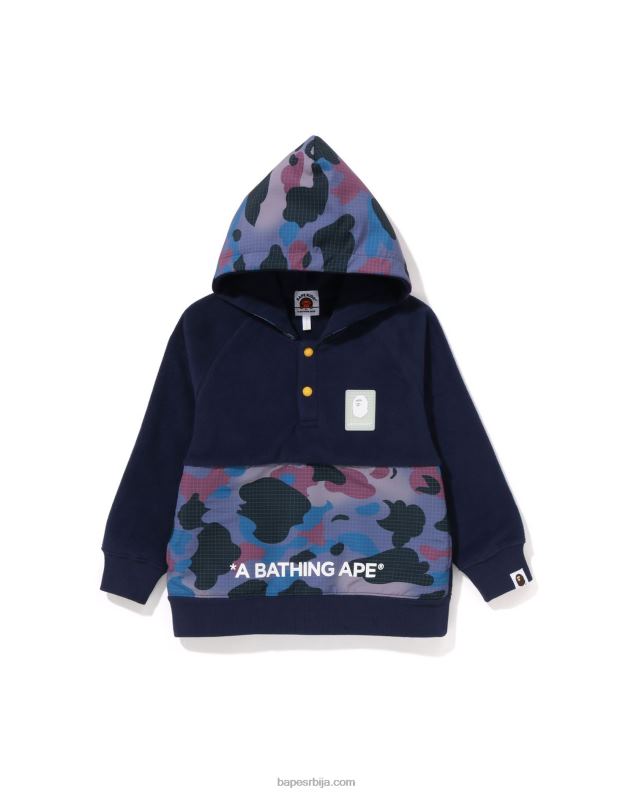 Морнарско плаво клинци A Bathing Ape грид цамо пуловер с капуљачом са полу копчом J42801491