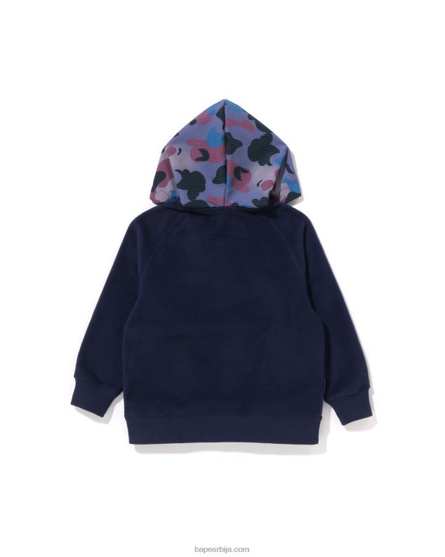 Морнарско плаво клинци A Bathing Ape грид цамо пуловер с капуљачом са полу копчом J42801491