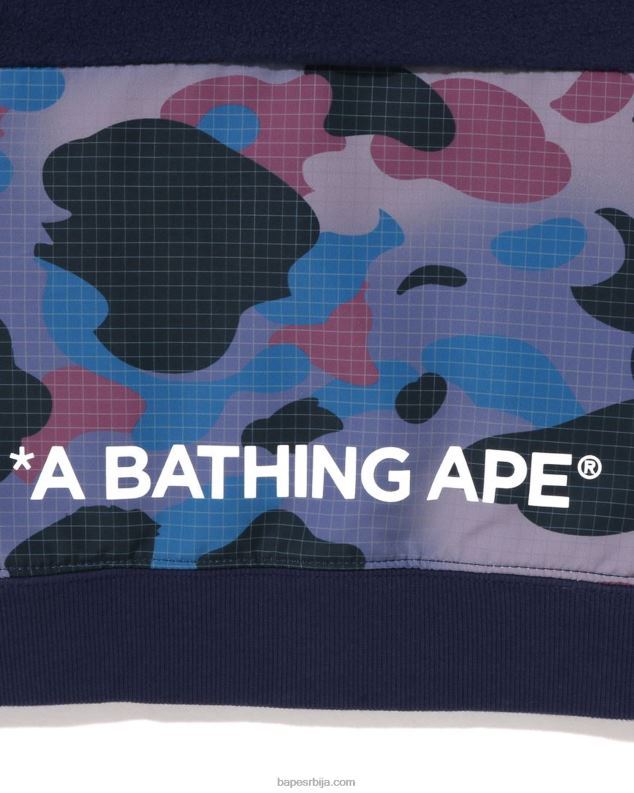 Морнарско плаво клинци A Bathing Ape грид цамо пуловер с капуљачом са полу копчом J42801491