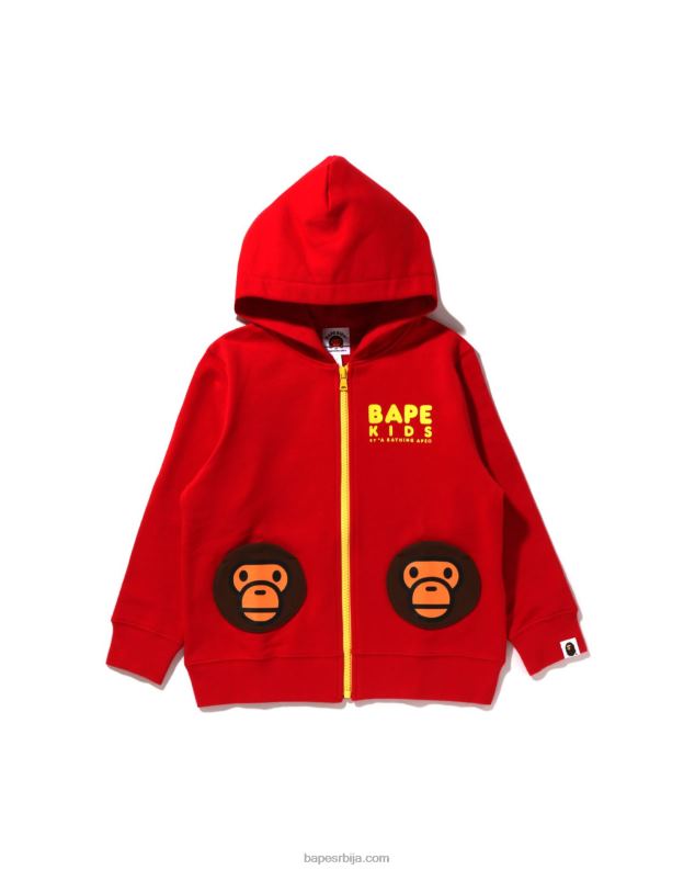 јарко црвена клинци A Bathing Ape баби мило дуксерица са џепом J42801626