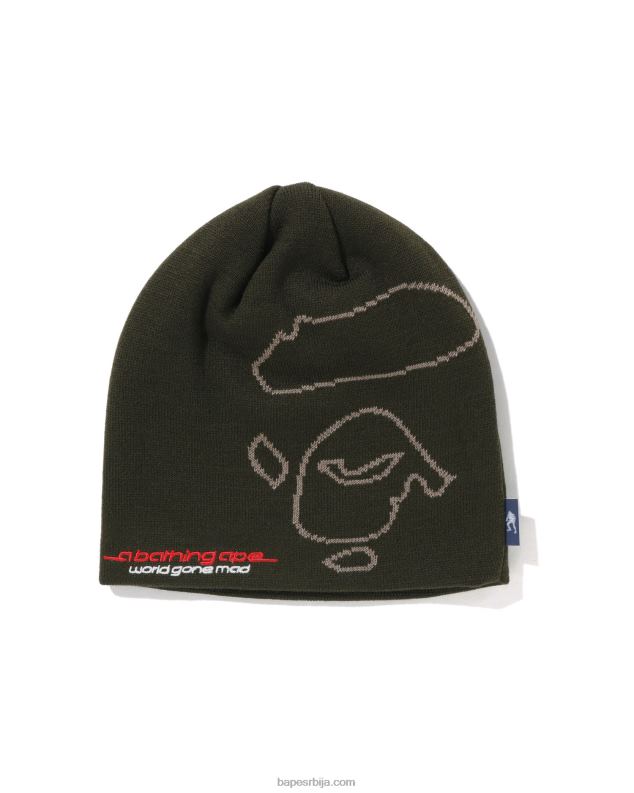 Војничко зелена мушкарци A Bathing Ape лице плетене капе J4280497