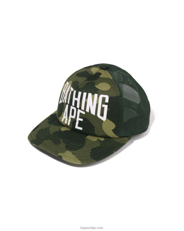 Војничко зелена мушкарци A Bathing Ape боја цамо ниц лого мрежаста капа J4280533