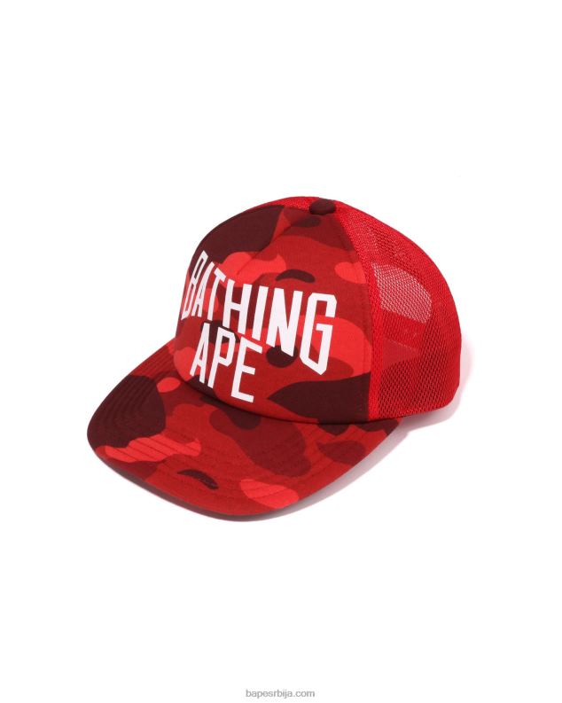 јарко црвена мушкарци A Bathing Ape боја цамо ниц лого мрежаста капа J4280536