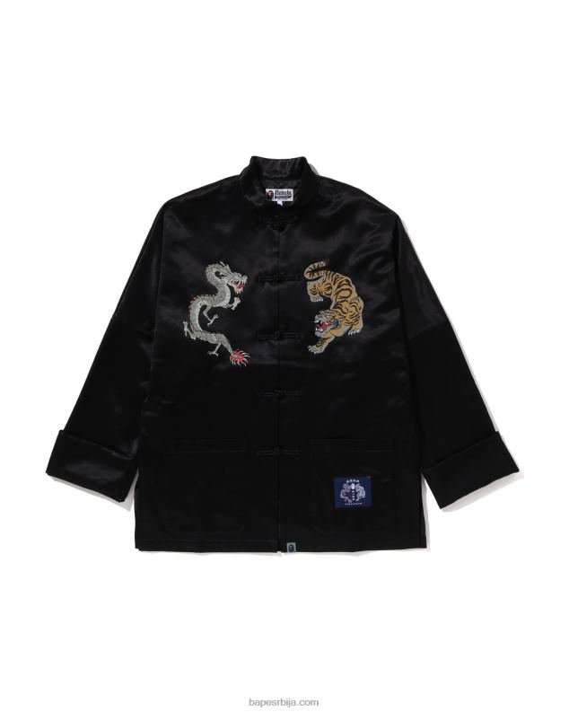 црн мушкарци A Bathing Ape Јапански мотив лабаве кинеске јакне J4280113