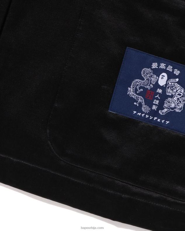 црн мушкарци A Bathing Ape Јапански мотив лабаве кинеске јакне J4280113