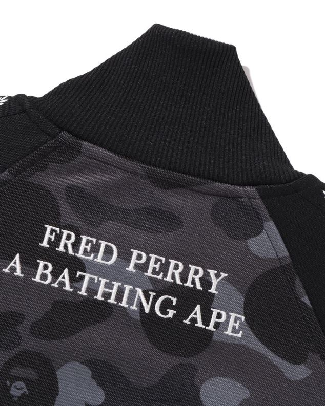 црн мушкарци A Bathing Ape к Фред Перри маскирна јакна у боји J4280214