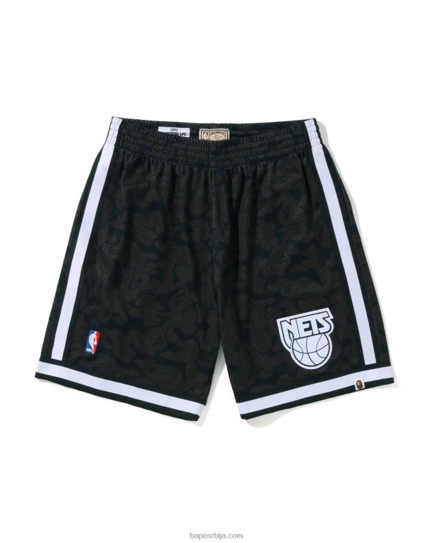 црн мушкарци A Bathing Ape к м&н брооклин нетс шортс од дреса J4280372