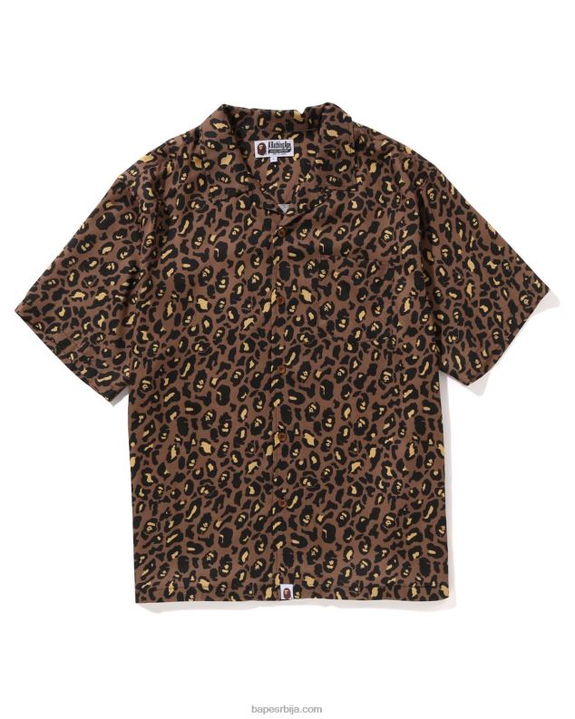 браон мушкарци A Bathing Ape леопард кошуља са отвореним крагном J4280126