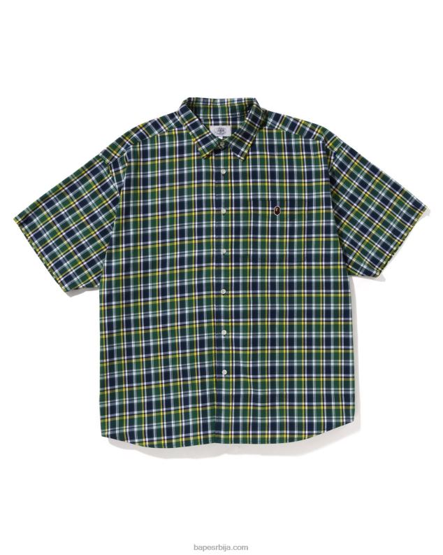 Војничко зелена мушкарци A Bathing Ape широка мајица са мини каром J4280134