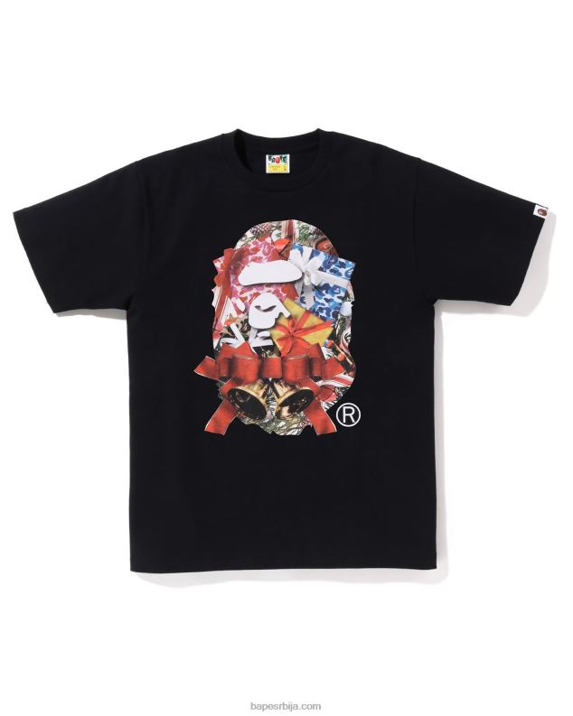 црн мушкарци A Bathing Ape божићна мајица за главу J4280147