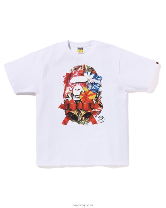 бео мушкарци A Bathing Ape божићна мајица за главу J4280148