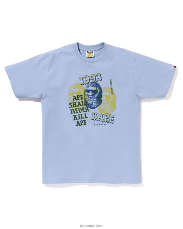 светло плава мушкарци A Bathing Ape пигментна мајица са три главе J4280153
