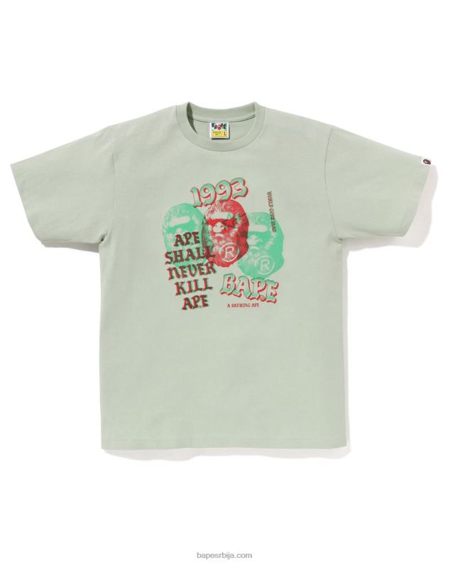 Војничко зелена мушкарци A Bathing Ape пигментна мајица са три главе J4280154