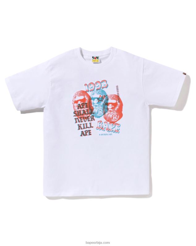 бео мушкарци A Bathing Ape пигментна мајица са три главе J4280156