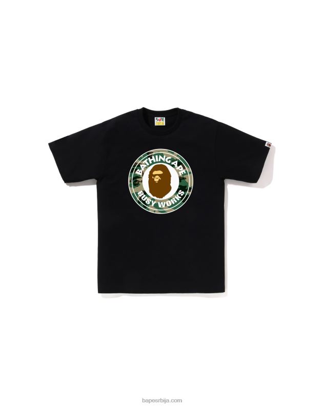 црн мушкарци A Bathing Ape воодланд и цамо колеџ мајица J4280193
