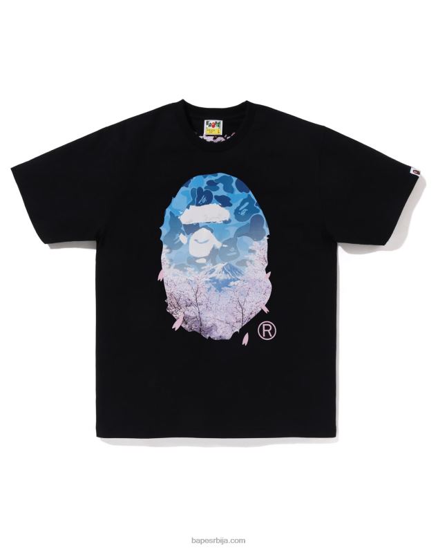 црн мушкарци A Bathing Ape сакура фото мајица за главу J4280206