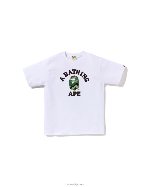 бео мушкарци A Bathing Ape воодланд и цамо колеџ мајица J4280222
