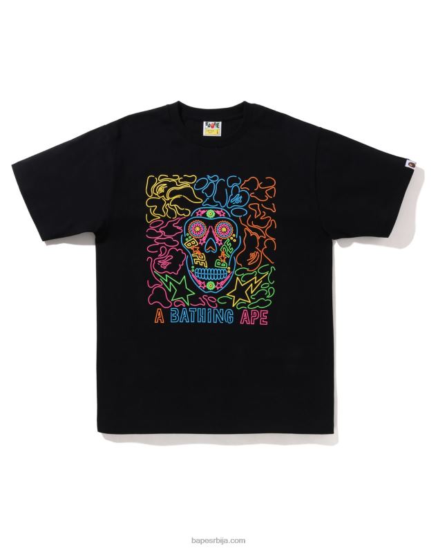 црн мушкарци A Bathing Ape Ноћ вештица неонска мексичка мајица са лобањом J4280378