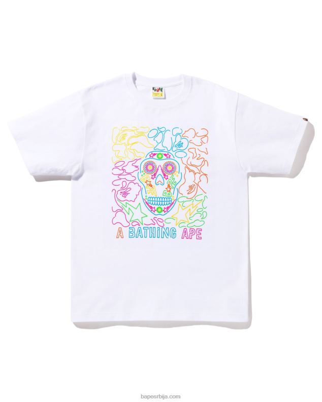 бео мушкарци A Bathing Ape Ноћ вештица неонска мексичка мајица са лобањом J4280379