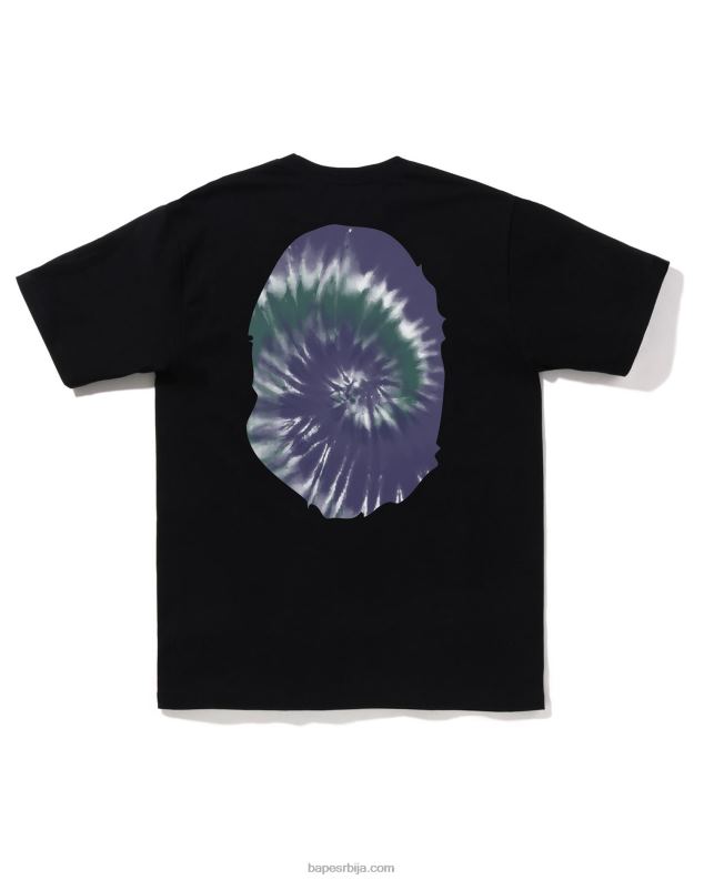 црн мушкарци A Bathing Ape тие-дие мајица са великом главом J4280380