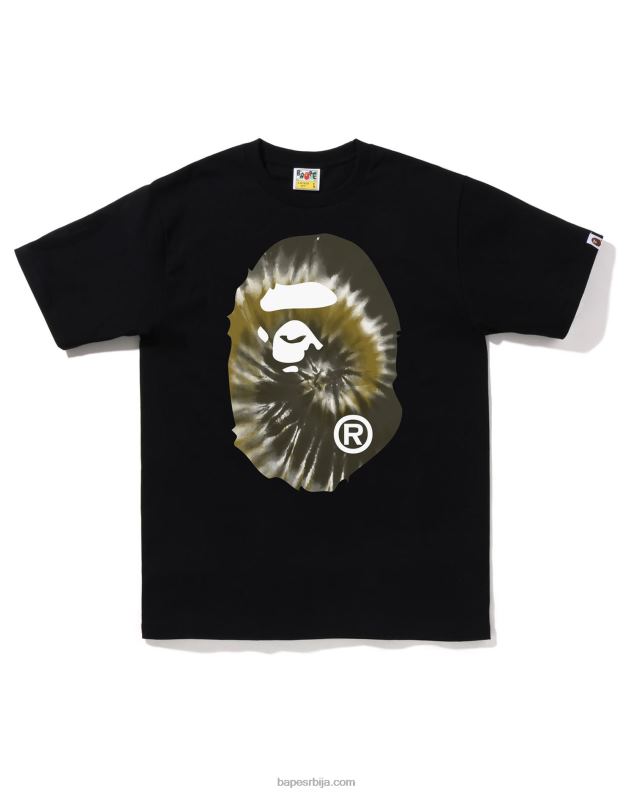 црн мушкарци A Bathing Ape тие-дие мајица са великом главом J4280381